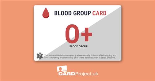 O Positive Blood Group Card -  Non Personalised